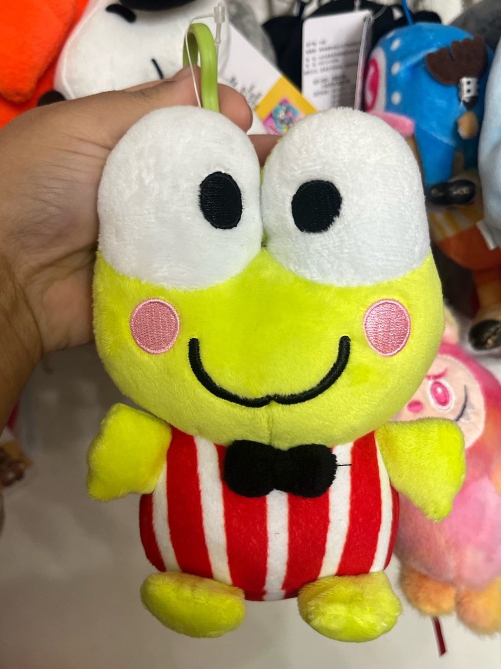 Keroppi Plush Keychain with Red Striped Outfit - Kids Toy